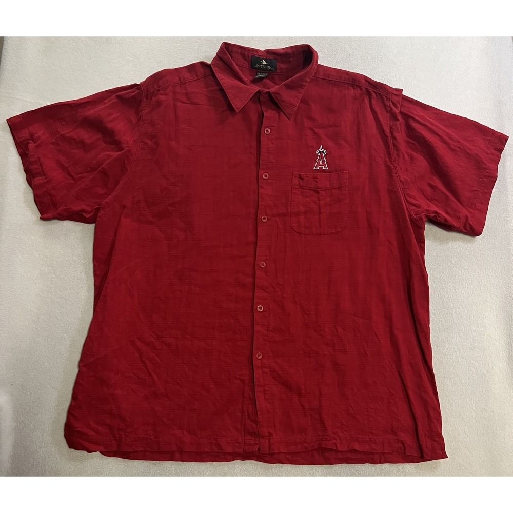 Vintage Los Angeles Angels Hawaiian Shirt Men's Size 2XL Woven Red Button Up 90s